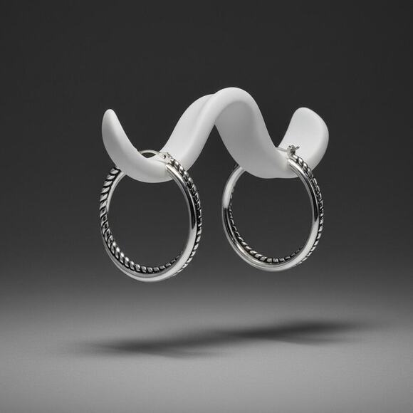 Lauren by Ralph Lauren Jewelry - Lauren Ralph Lauren Silver Tone Textured Hoop Earrings Large Designer